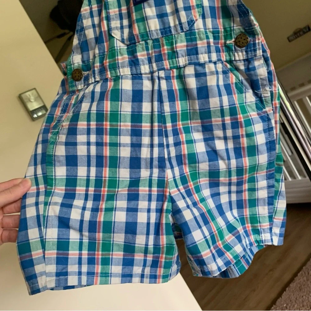Vintage OshKosh Plaid Shortalls Overalls 4T